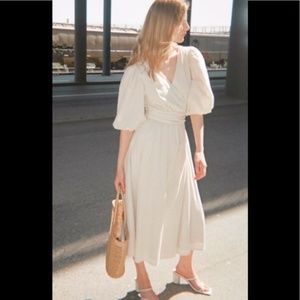 Oak + Fort Teal Linen Wrap Dress